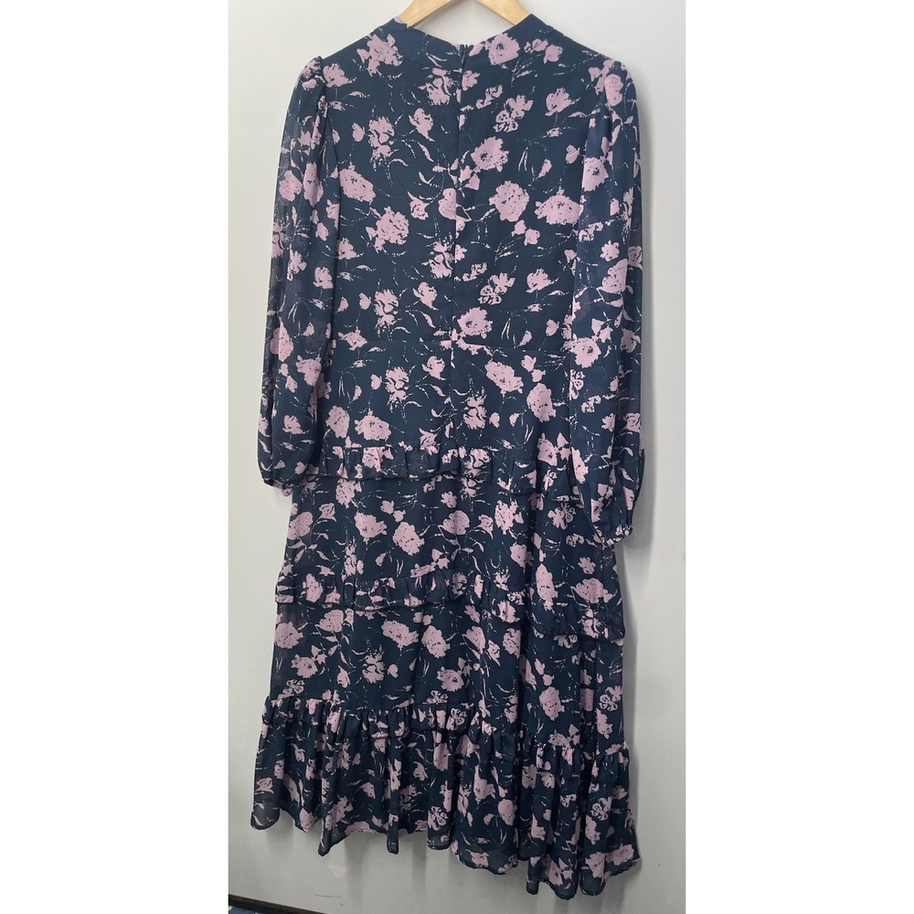 Hyacinth House Shift Midi Dress Womens Size Large Ruffle Navy Dusty Pink Floral - Picture 6 of 13
